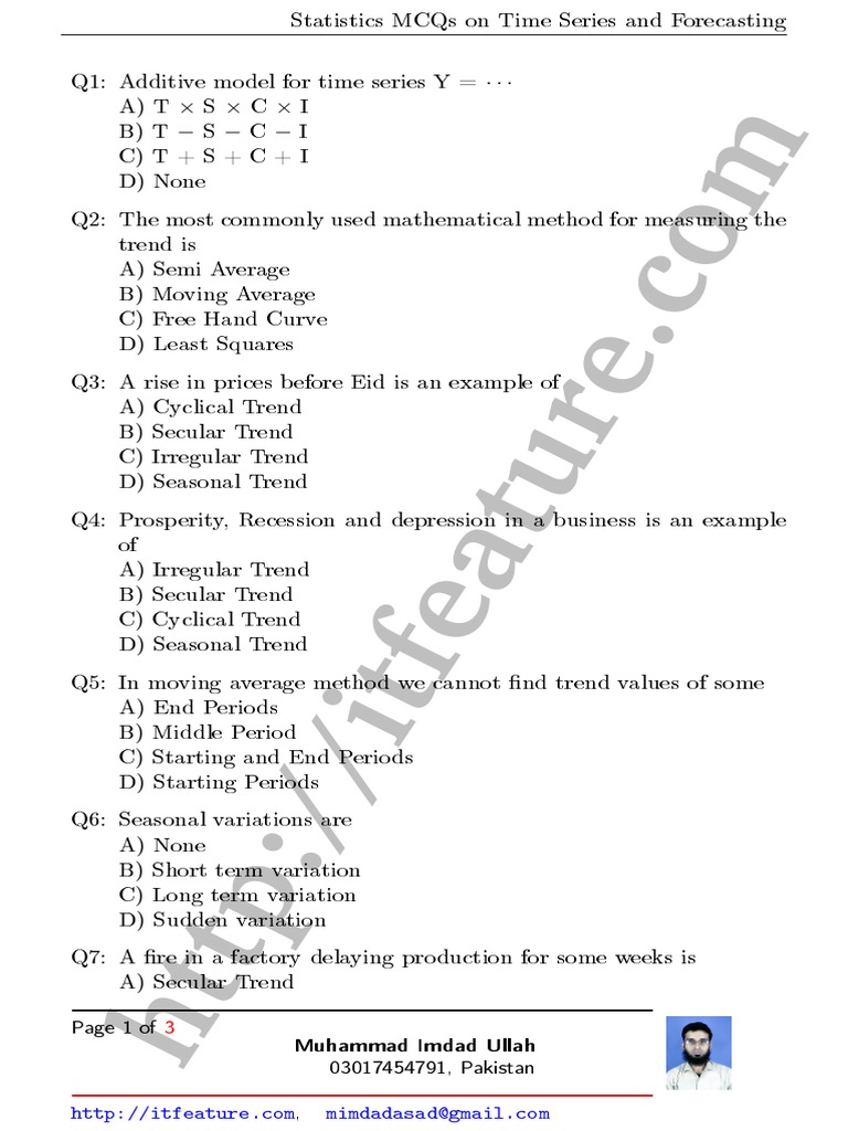Mcqs Time Series 1 Time Series Errors And Residuals