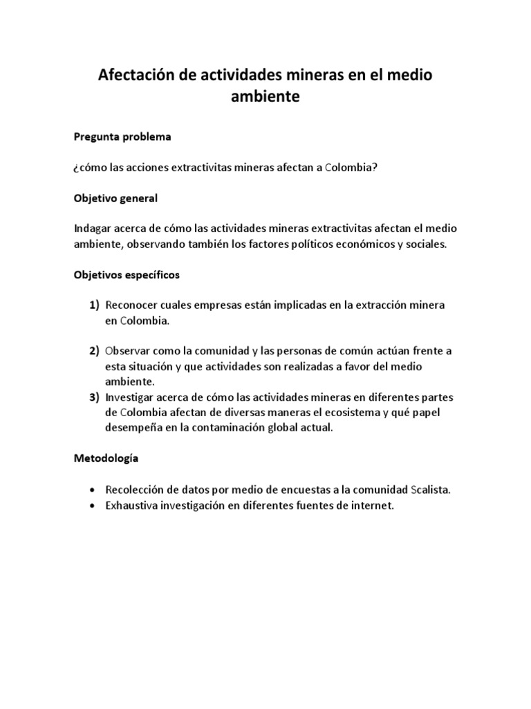 Afectación de Actividades Mineras en El Medio Ambiente | PDF