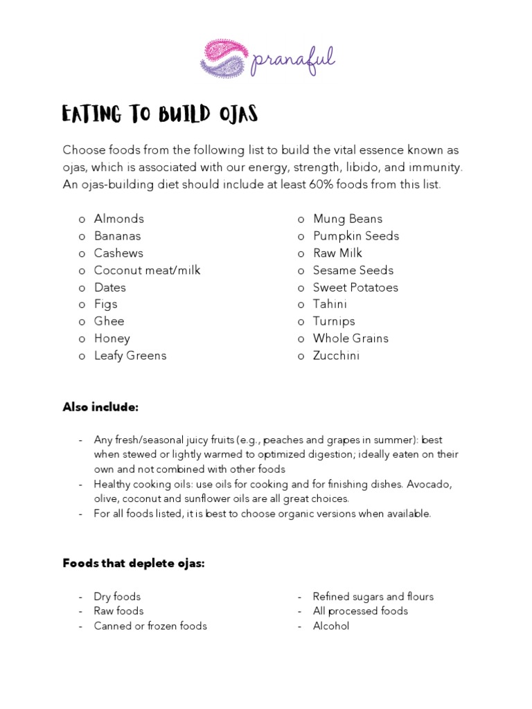 Foods To Build Ojas PDF