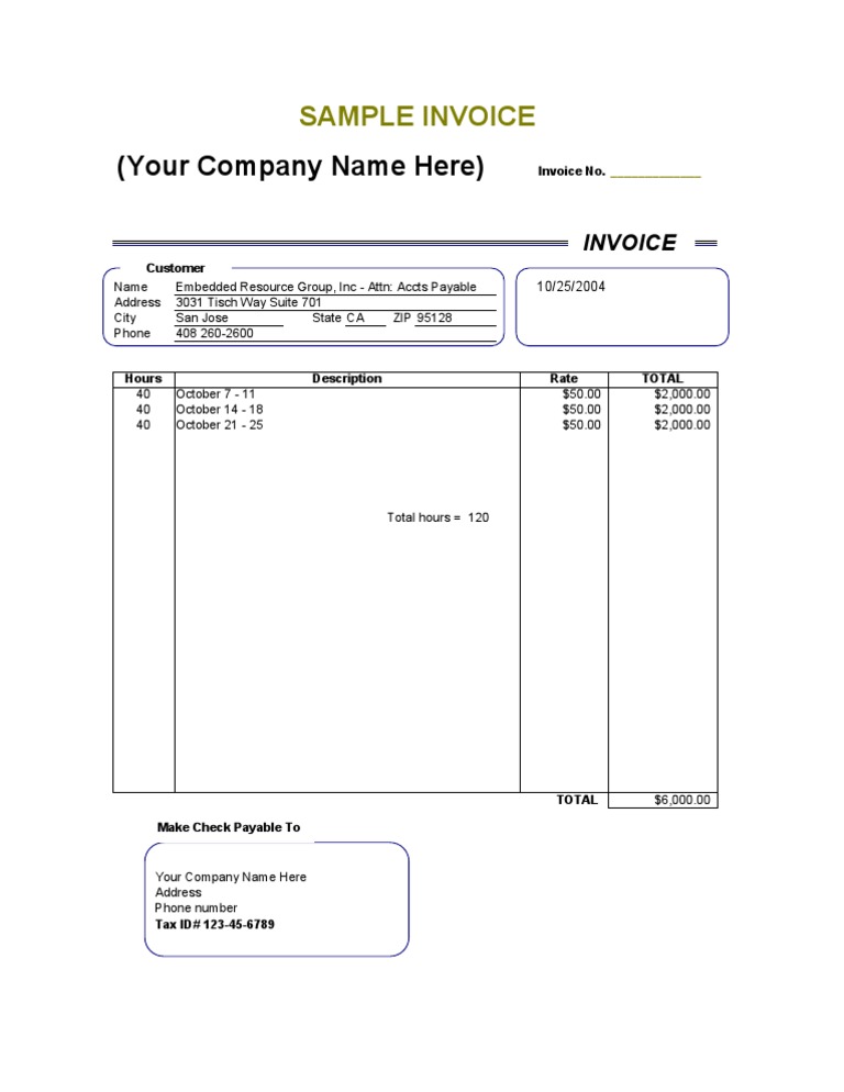 independent contractor sample invoice