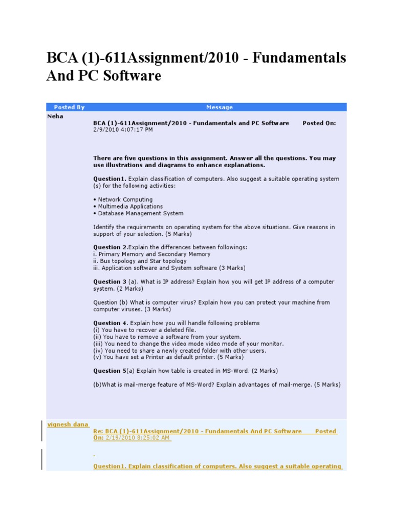 BCA 2010: PC Software Fundamentals Assignment | PDF | Computer Data ...
