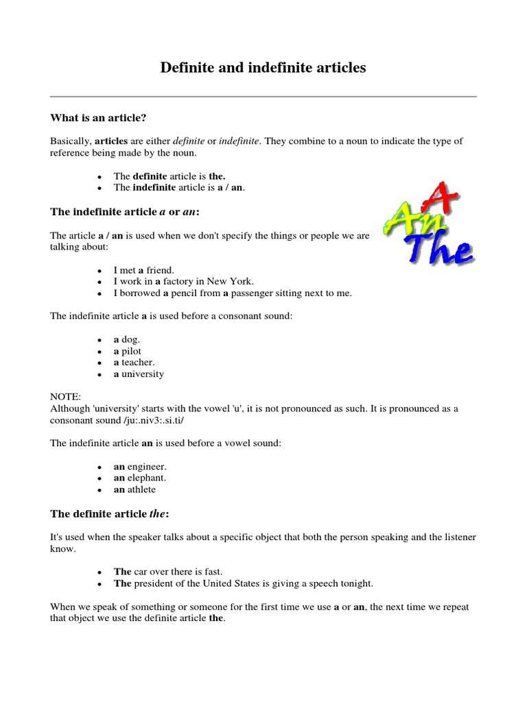Understanding Articles: Definite & Indefinite | PDF | Noun | Linguistics