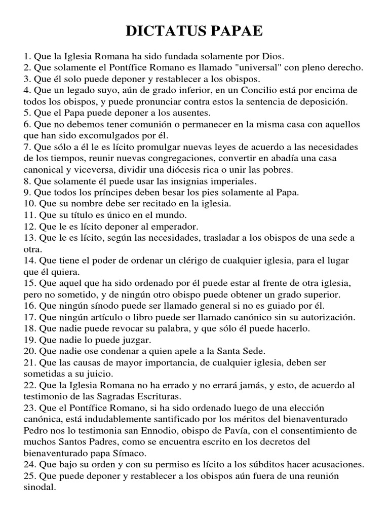 Dictatus Papae PDF Familias denominacionales cristianas Iglesia