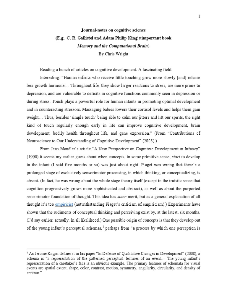 Journal-Notes On Cognitive Science (E.g., C. R. Gallistel and Adam Philip King's Important Book ...