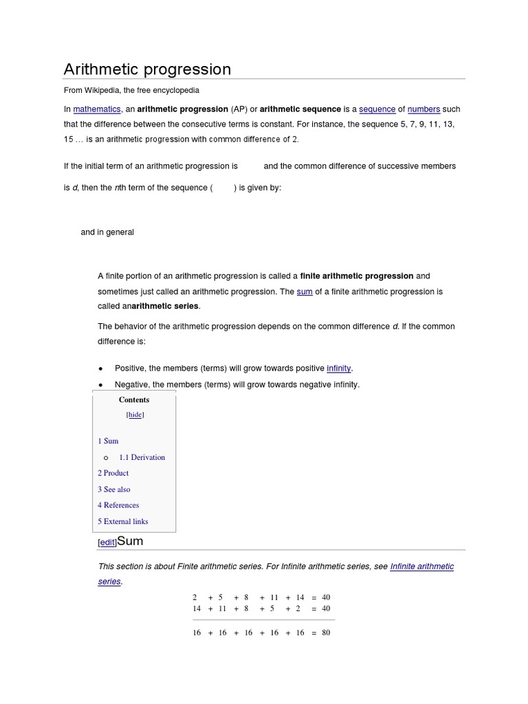 Arithmetic Progression: Mathematics Sequence Numbers | PDF | Summation ...