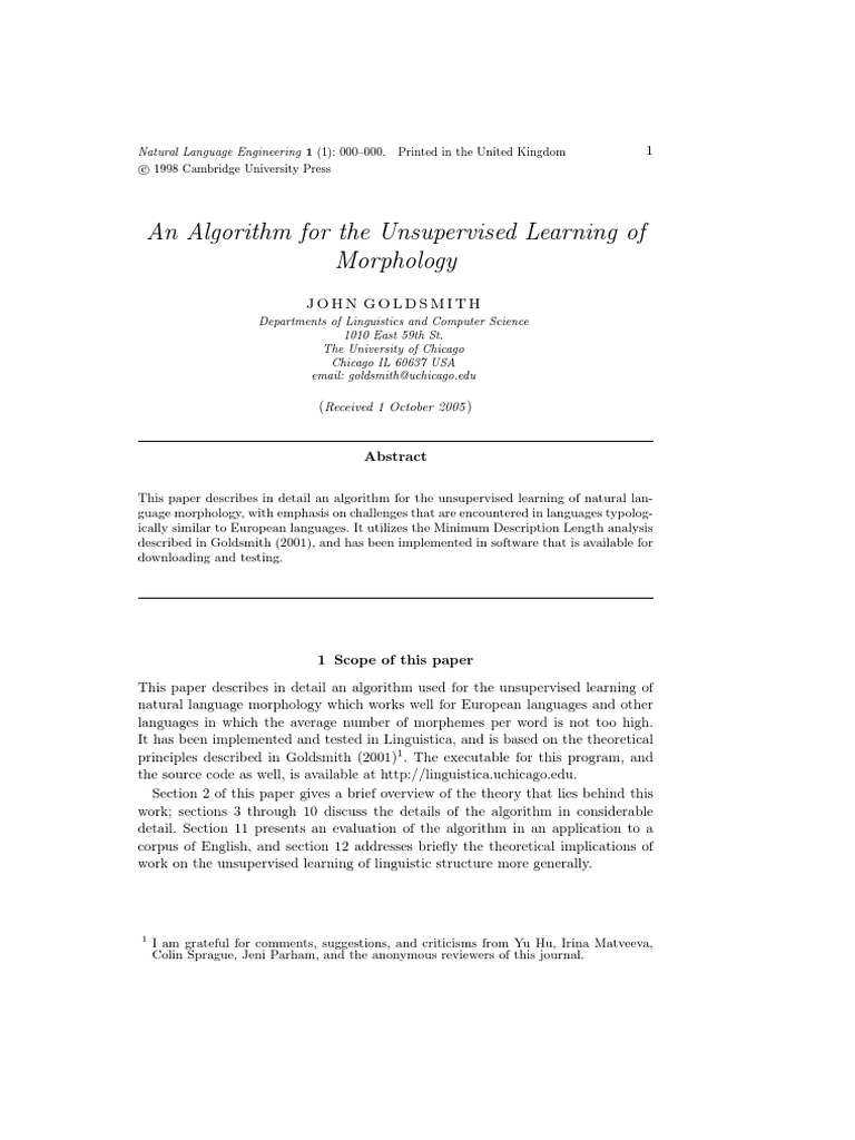 An Algorithm For The Unsupervised Learni PDF | PDF | Morphology ...