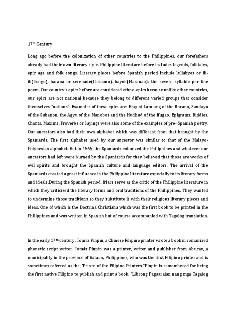 Tagalog Literary Evolution Through Centuries | PDF | Tagalog Language ...