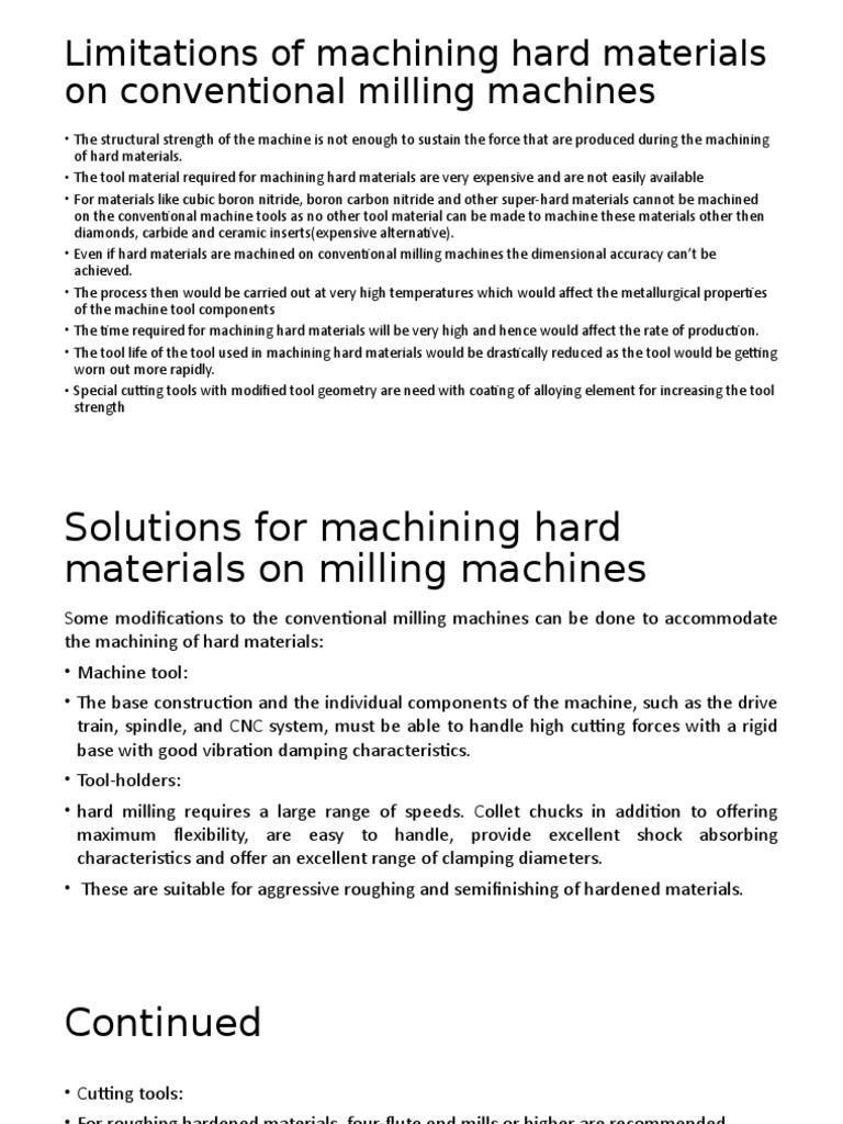 Limitations of Machining Hard Materials On Conventional Milling