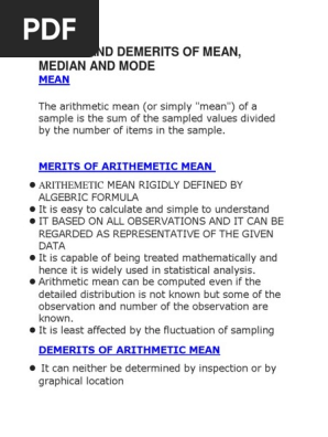 Merits And Demerits Of Mean Pdf Arithmetic Mean Median