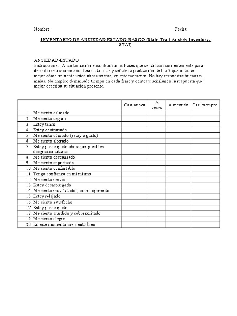 INVENTARIO DE ANSIEDAD ESTADO-RASGO (State-Trait Anxiety Inventory ...