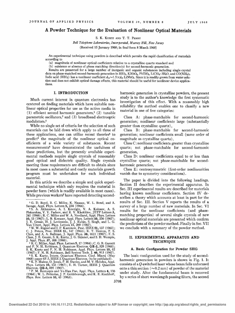 Kurtz Powder Technique Basic Paper | Nonlinear Optics | Laser
