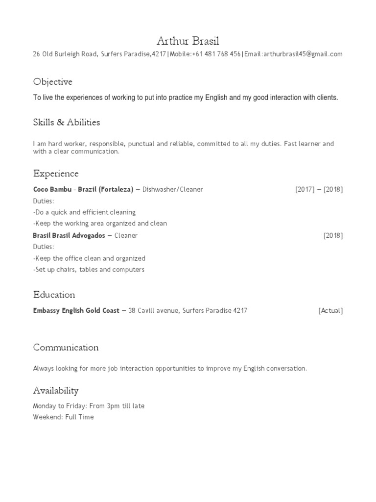 CV Arthur Cleaner | PDF