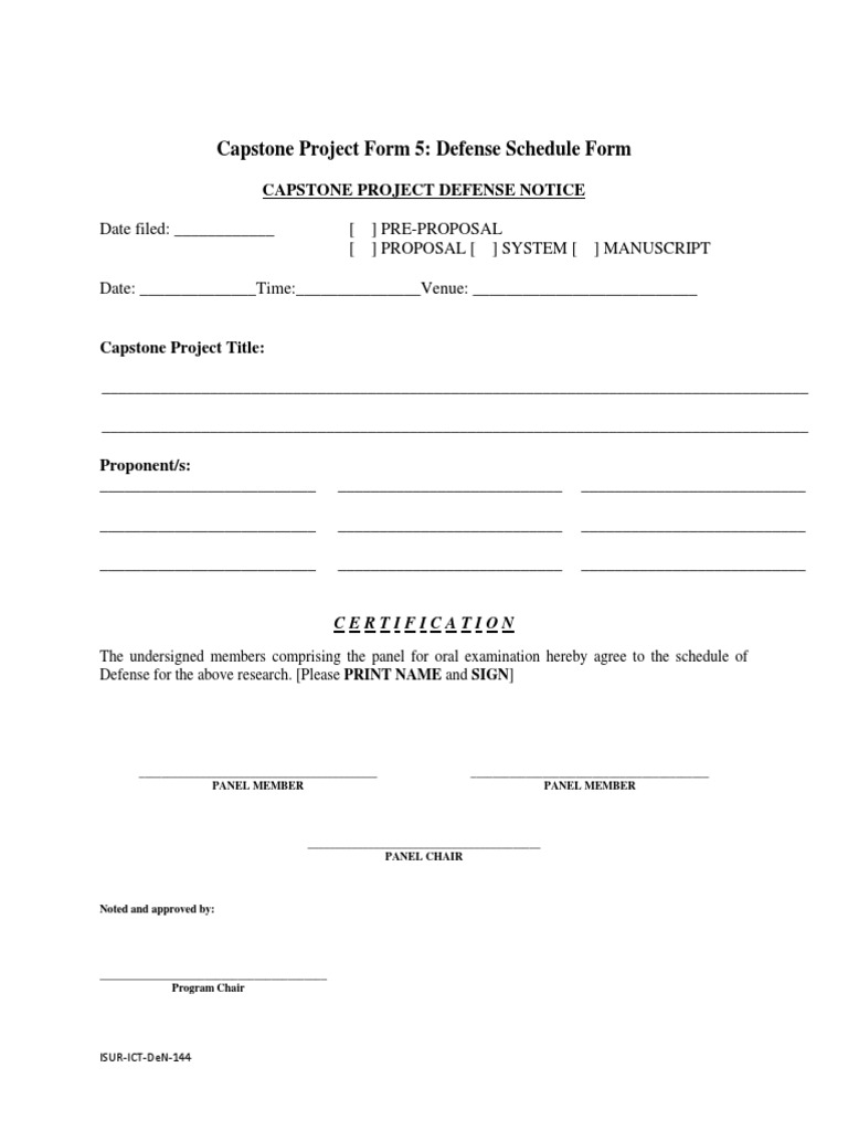 Capstone Project Form 5: Defense Schedule Form | PDF