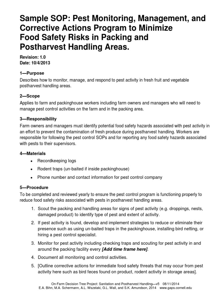 Pest Control SOP for Food Safety | PDF