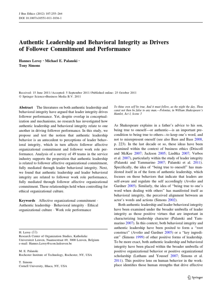 Authentic Leadership and Follower Performance | PDF | Leadership ...