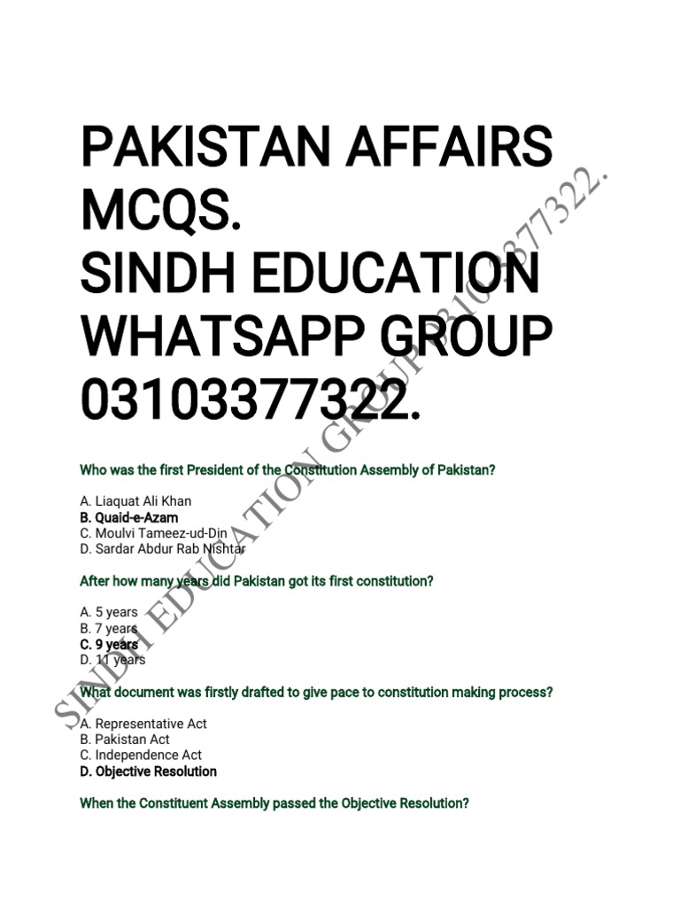Pakistan Affairs MCQs Guide | PDF | Nature