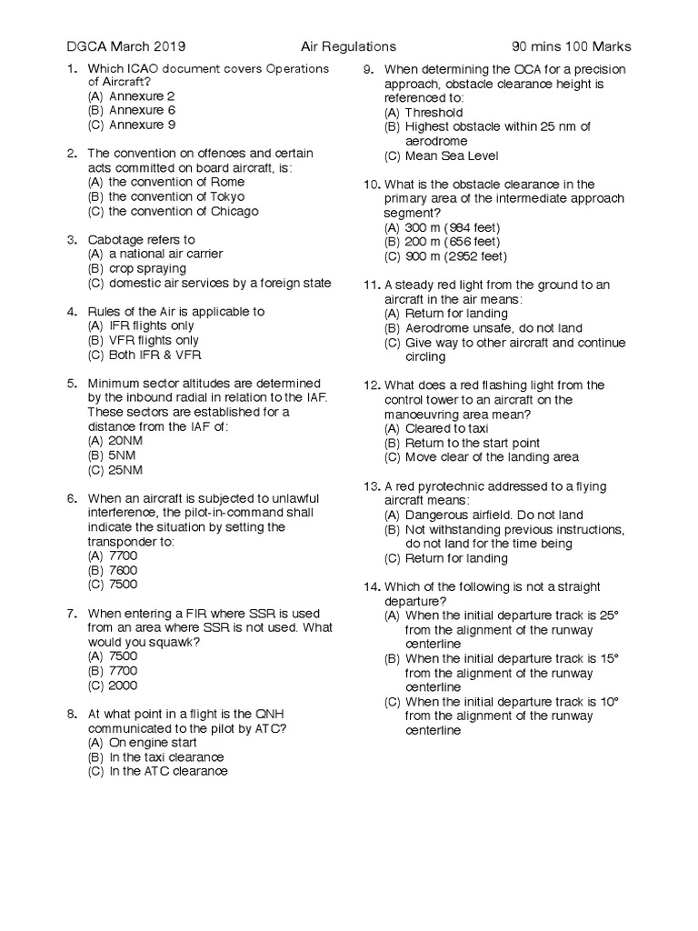 DGCA Air Regulations Exam March 2019 | PDF | Instrument Flight Rules ...
