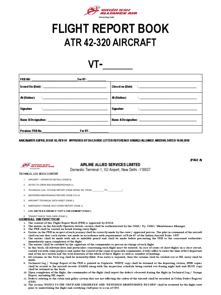 ATR Flight Report Book Guidelines | PDF | Aircraft | Aerospace