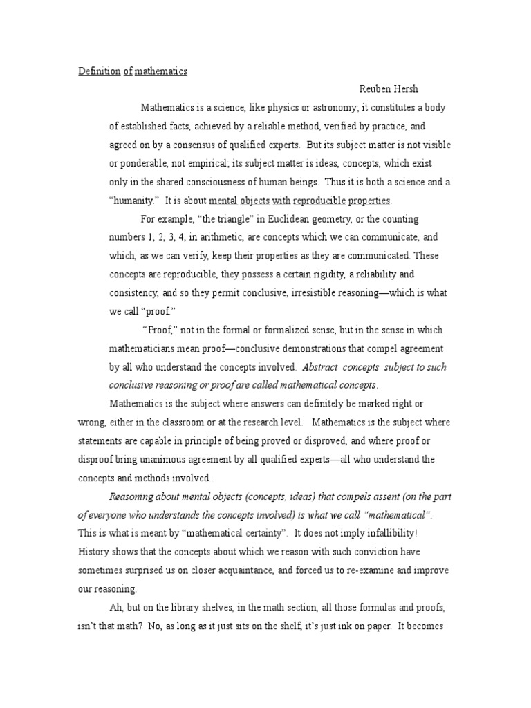 Definition of Mathematics PDF Mathematical Proof Teaching Mathematics