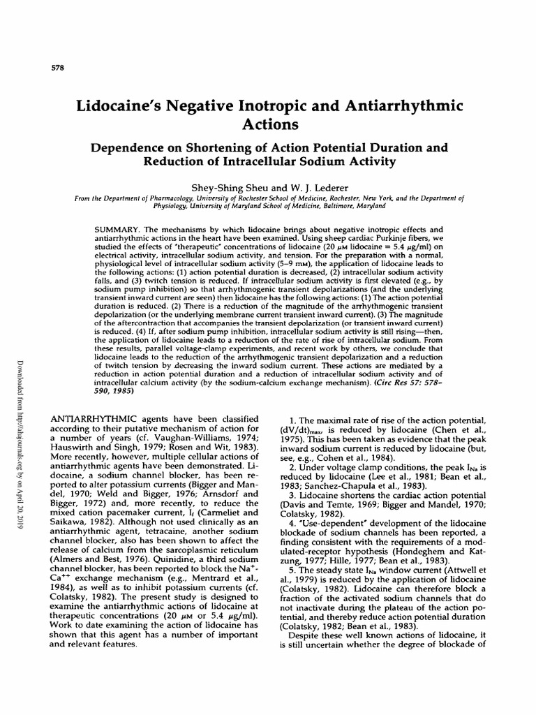 Lidocaine's Negative Inotropic and Antiarrhythmic Actions | PDF ...