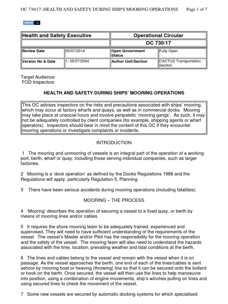 HSE Ship Mooring Operations Ships Occupational Safety And Health
