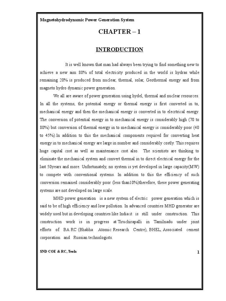 MHD Power Generation Report | PDF | Magnetohydrodynamics | Electric ...