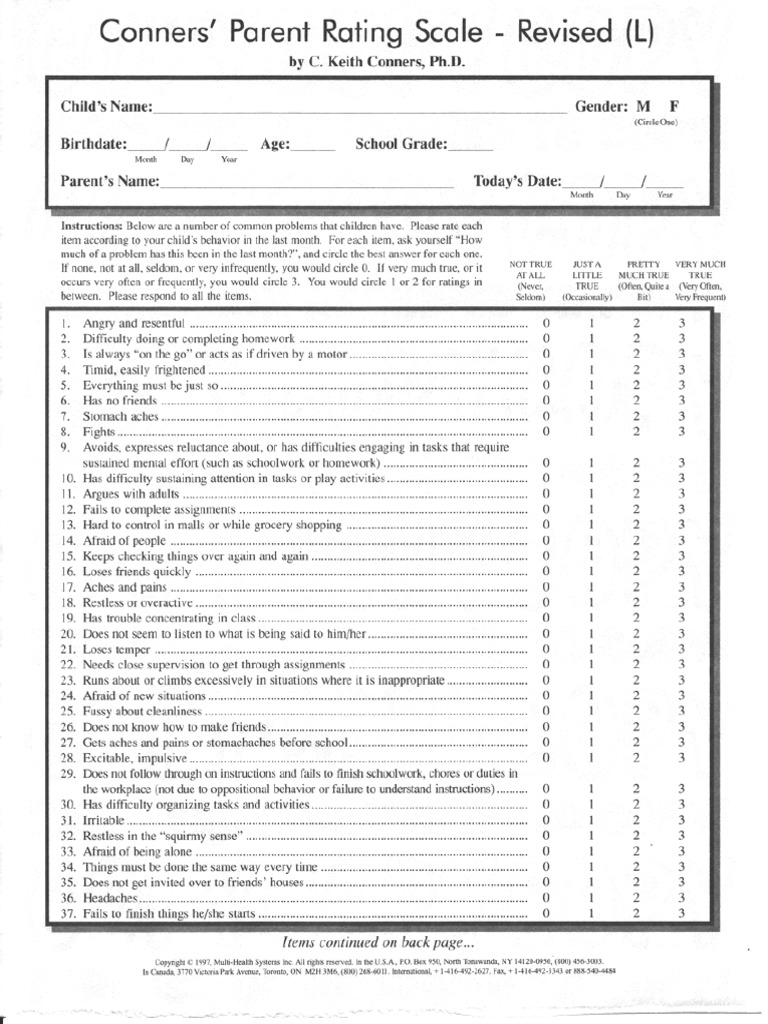 Conners Parent Rating Scale Revised L pdf