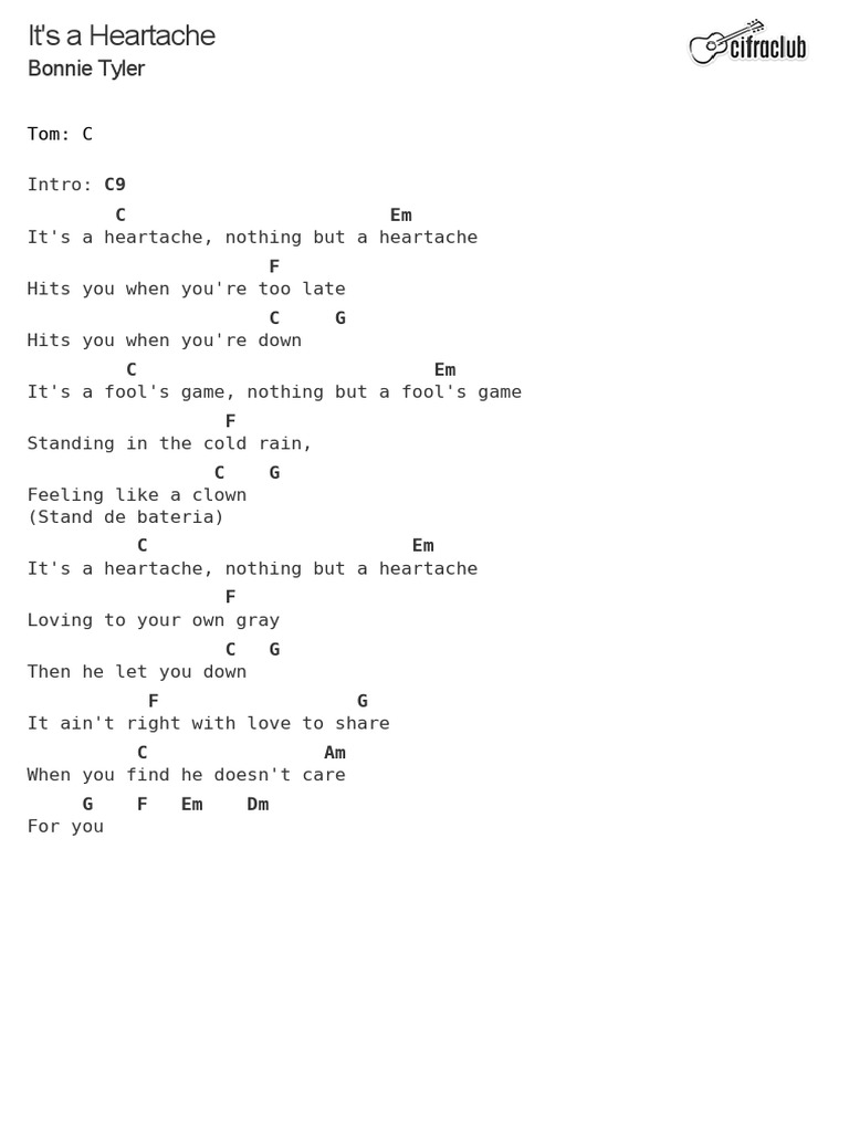 Bonnie Tyler - It's A Heartache - Cifra Club PDF