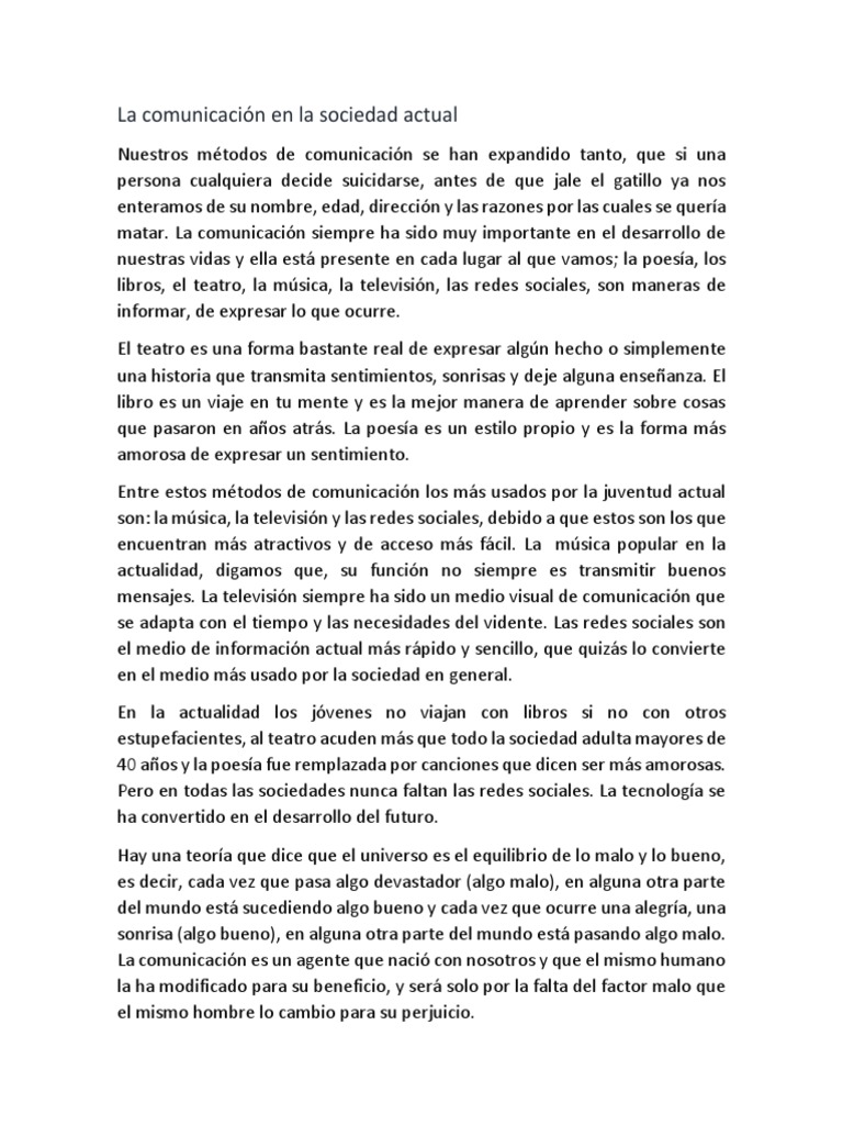 La Comunicación En La Sociedad Actual Pdf Comunicación Información