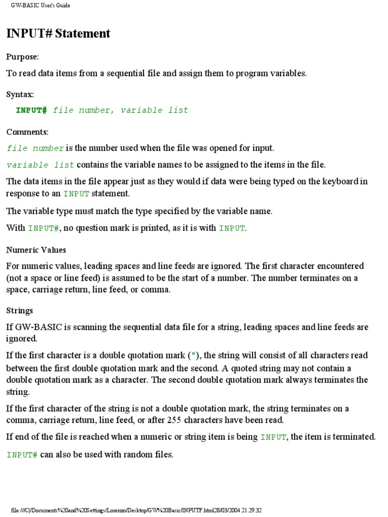Input Statement | PDF