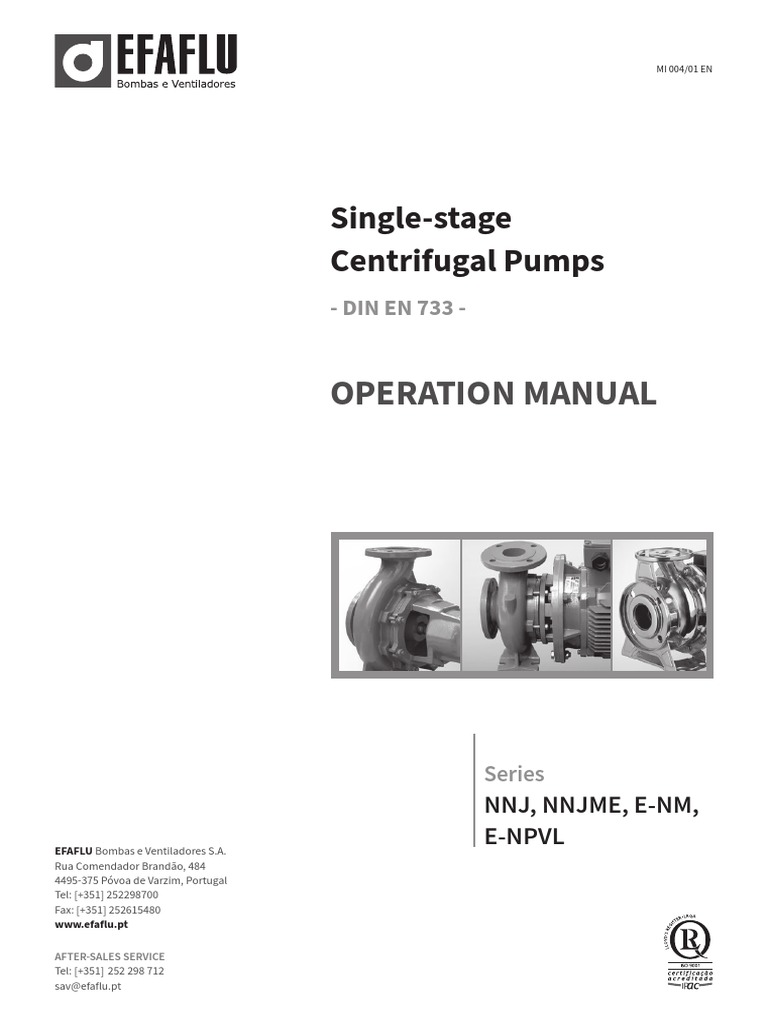 Operation Manual: Single-Stage Centrifugal Pumps | PDF | Pump | Bearing ...