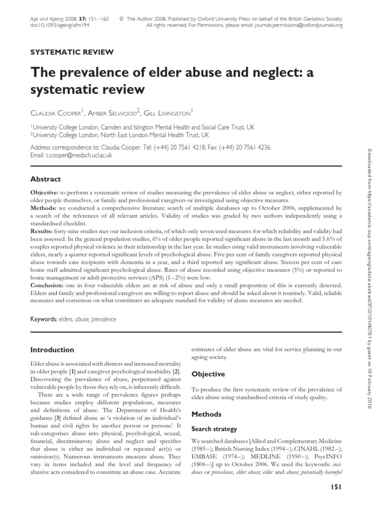 Prevalence of Elder Abuse: Systematic Review | PDF | Child Abuse ...