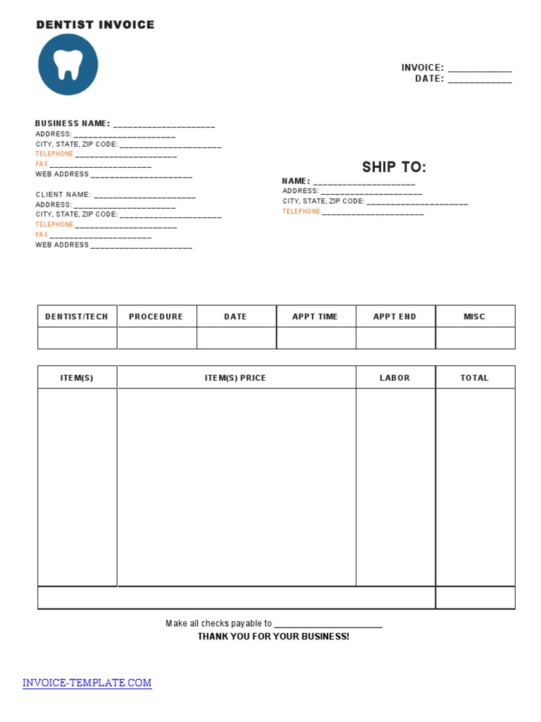 Dentist Invoice Template Sample | PDF
