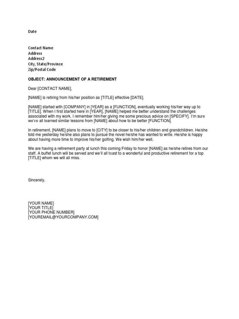 Announcement of A Retirement | PDF