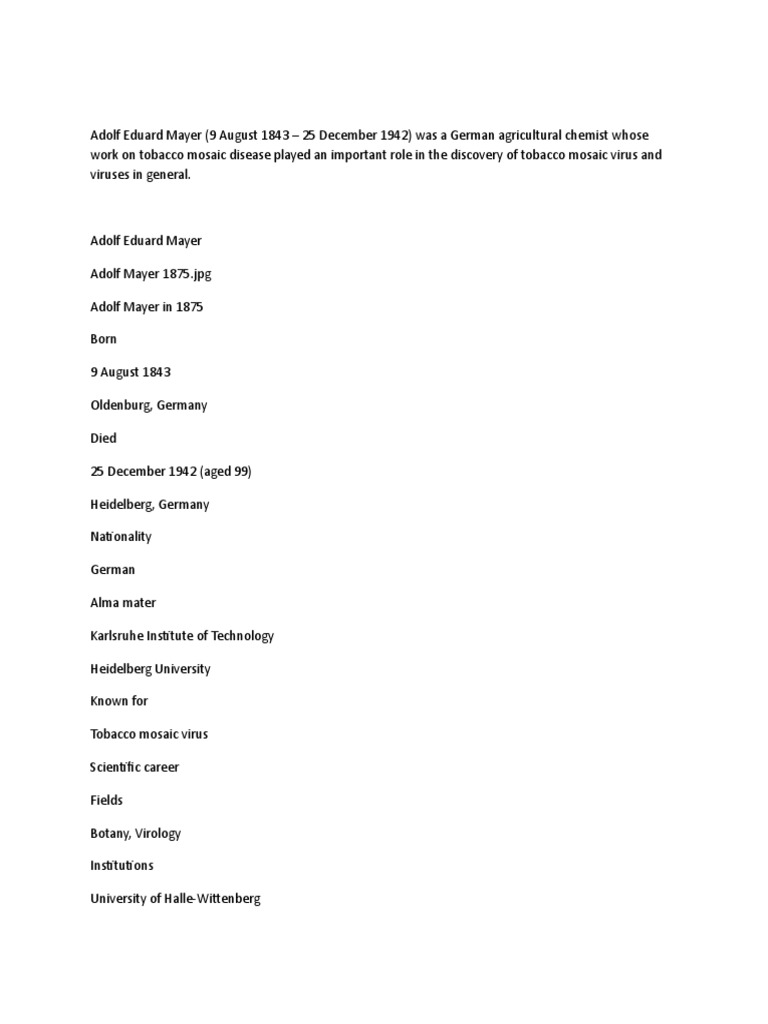 adolf mayer tobacco mosaic virus - an overview Adolf Mayer and Tobacco Mosaic