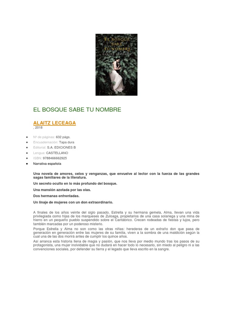 Alaitz Leceaga El Bosque Sabe Tu Nombre (Sinopsis) PDF