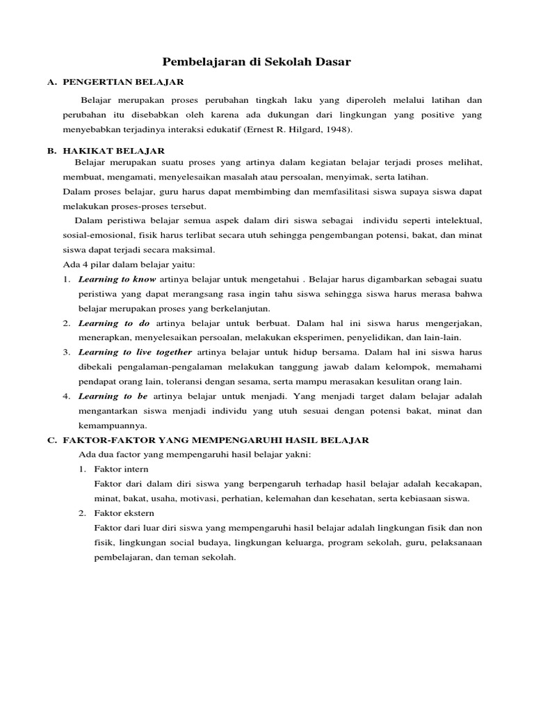 Proses Pembelajaran di Sekolah Dasar | PDF | Karier & Perkembangan ...