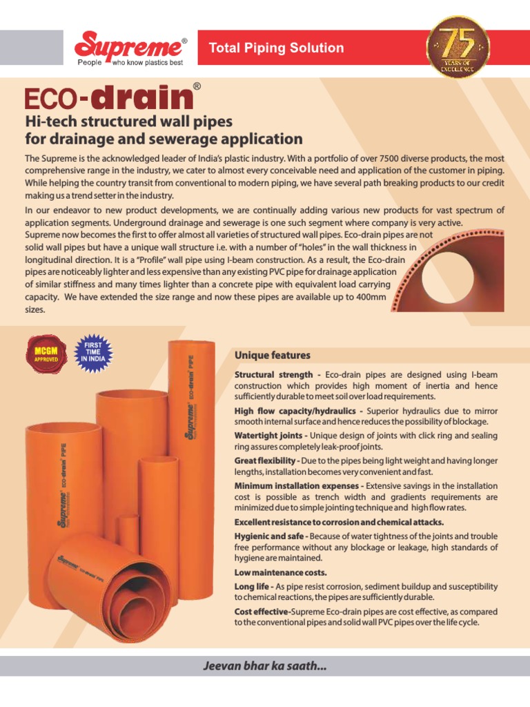 Eco Drain Pipe Specifications and Benefits | PDF | Sanitary Sewer ...