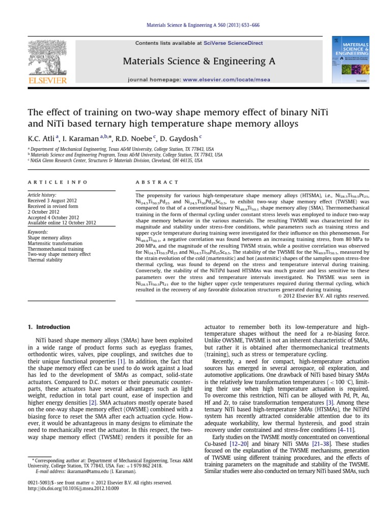 The Effect of Training On Two-Way Shape Memory Effect of Binary NiTi ...