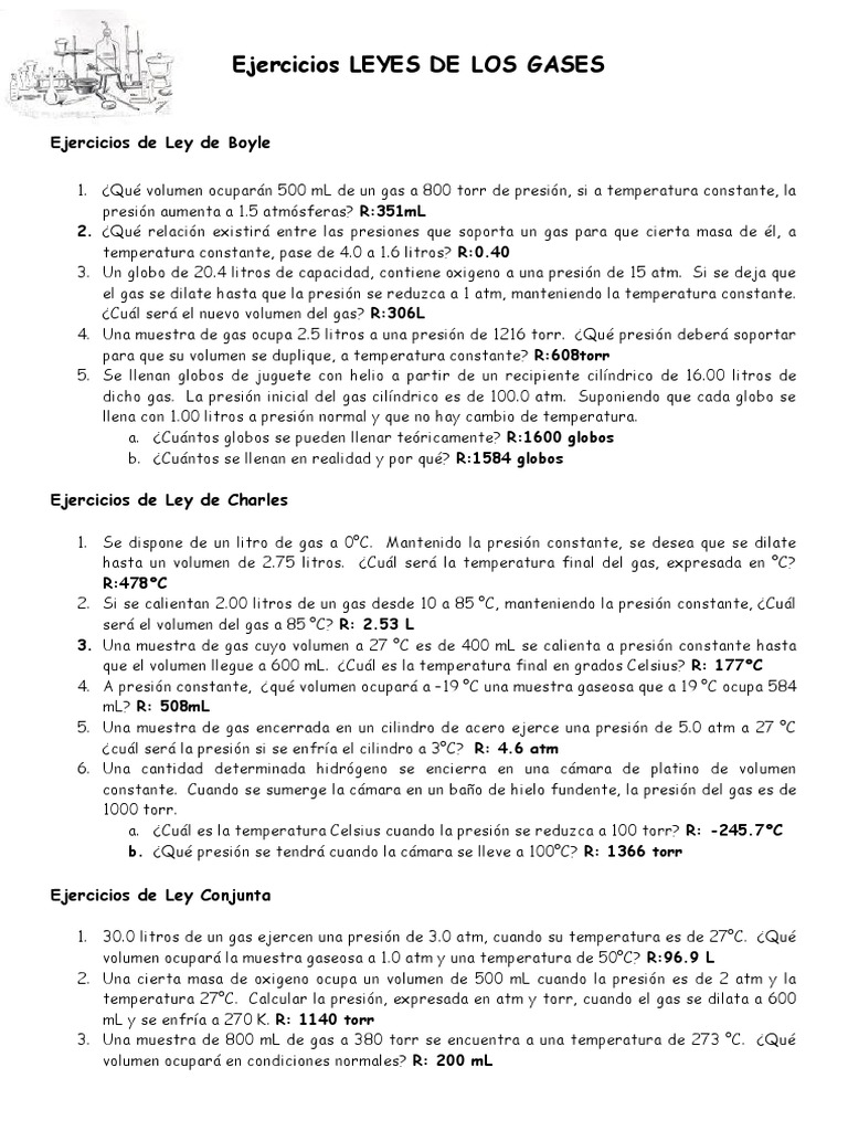 Ejercicios sobre Leyes de los Gases | PDF | Gases | Mole (Unidad)