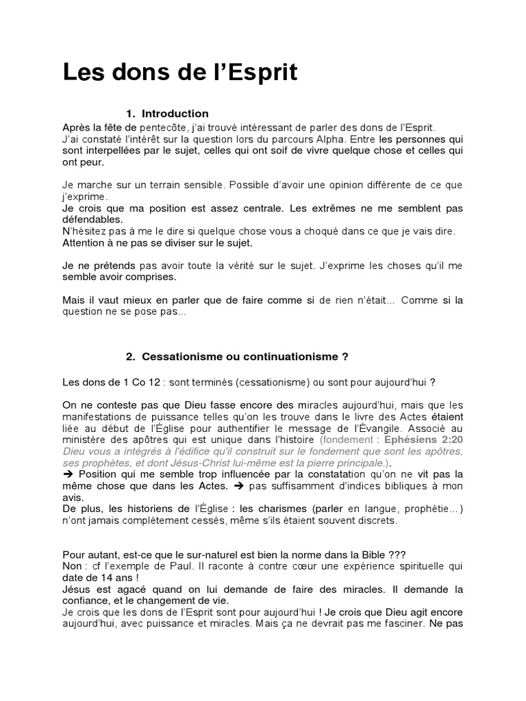 Dons de l'Esprit : Cessationisme vs. Continuationisme | PDF | Saint ...