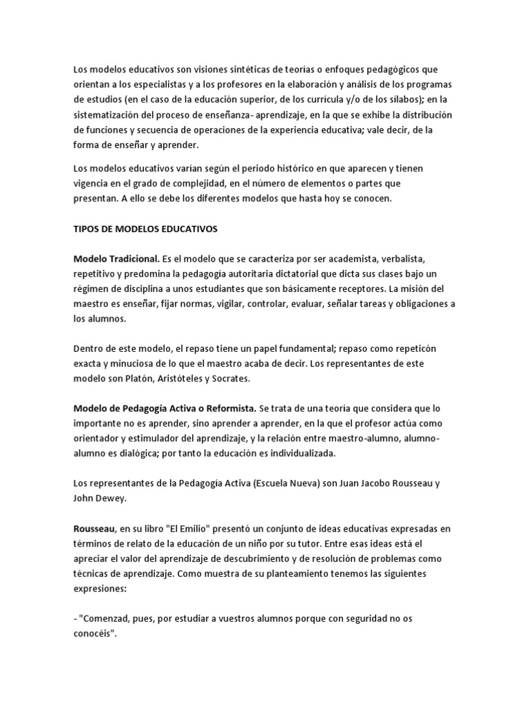Tipos de Modelos Educativos | PDF | Constructivismo (filosofía de la ...