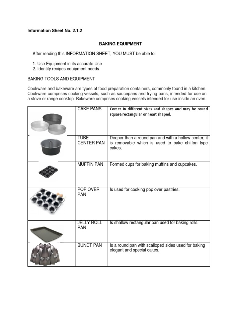 Baking Tools and Equipment PDF Cookware And Bakeware Baking