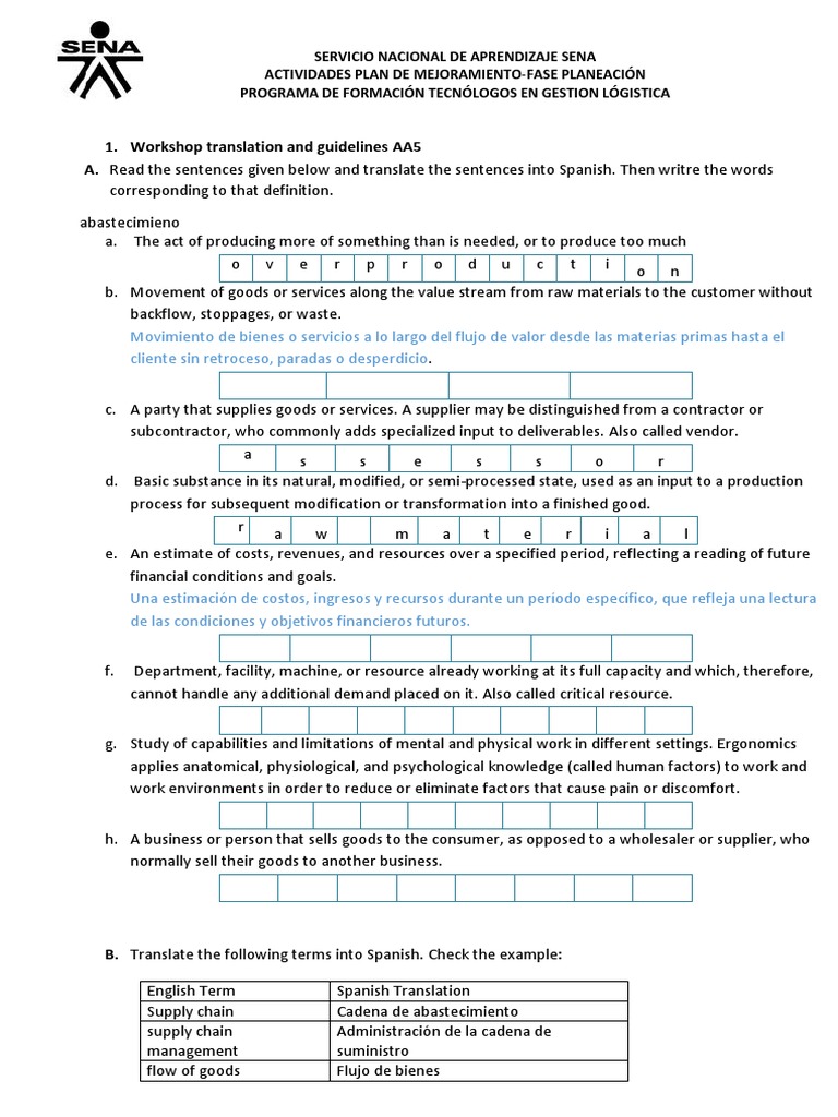 Translation and Guidelines AA5 A. Read The Sentences Given