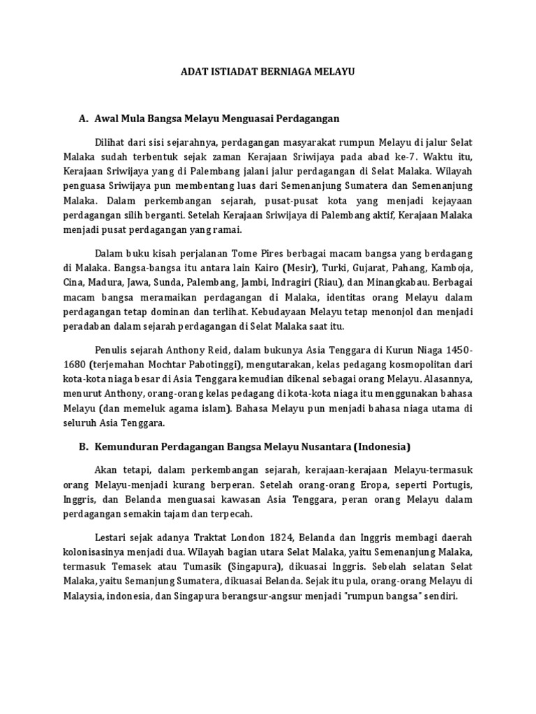 Adat Istiadat Berniaga Melayu