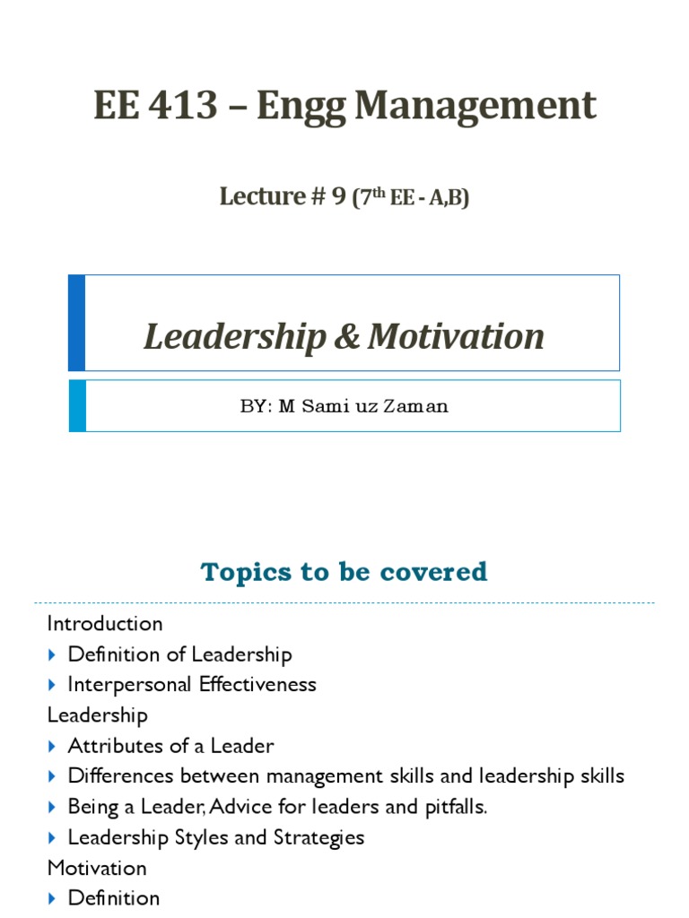 Leadership and Motivation Essentials | PDF | Motivation | Motivational