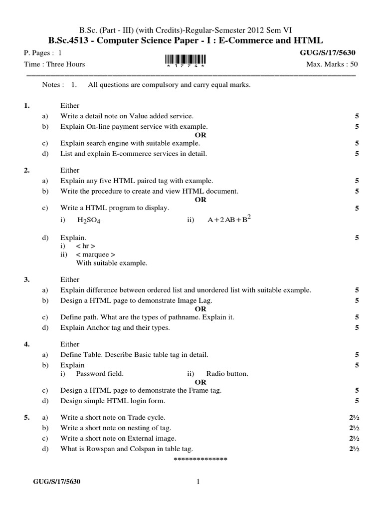 E-Commerce and HTML Exam Paper | PDF | Html | World Wide Web