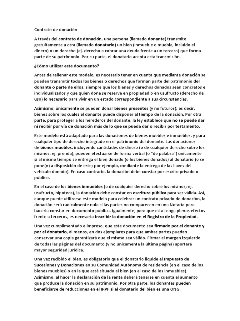 Modelo De Contrato De Donacion De Dinero - Noticias Modelo