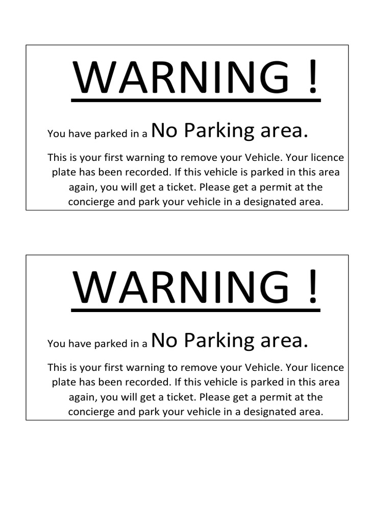 Warning !: No Parking Area | PDF | Land Transport | Motor Vehicle