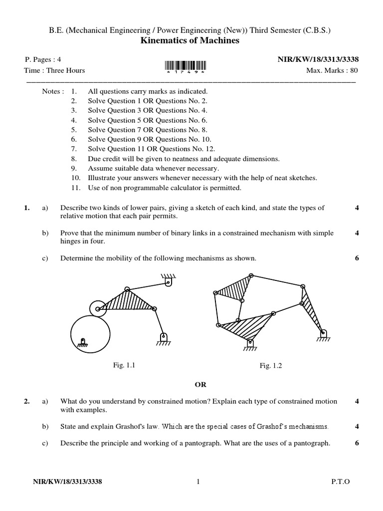 Kinematics of Machines Exam Paper | PDF | Gear | Acceleration